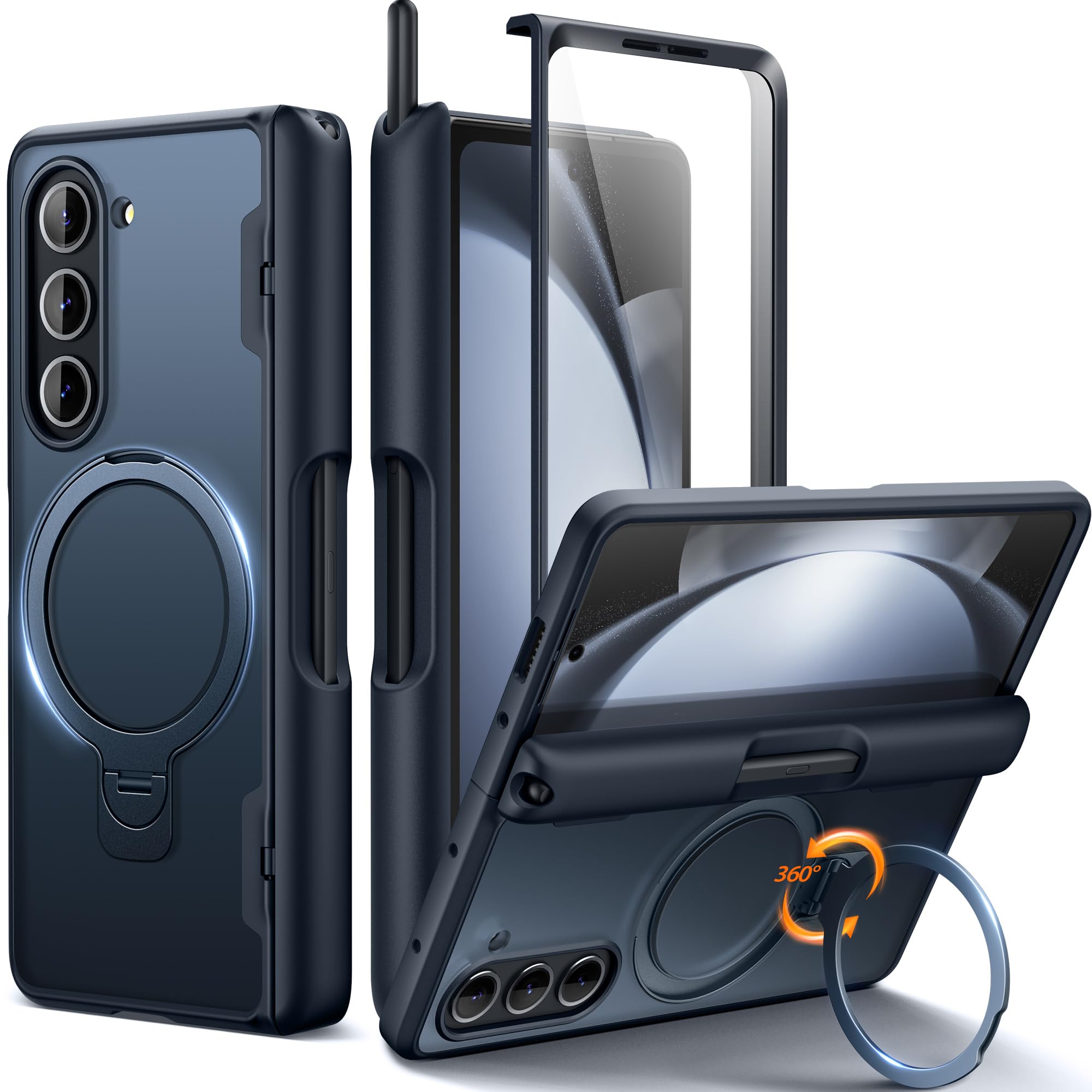 Photo 1 of MOBOSI for Z Fold 5 Case with S Pen Slot, Compatible with Magsafe, [Built-in 360° Spin Ring Stand&Screen Protector&Hinge Protection] Full Body Slim Phone Case for Samsung Galaxy Z Fold5, Black