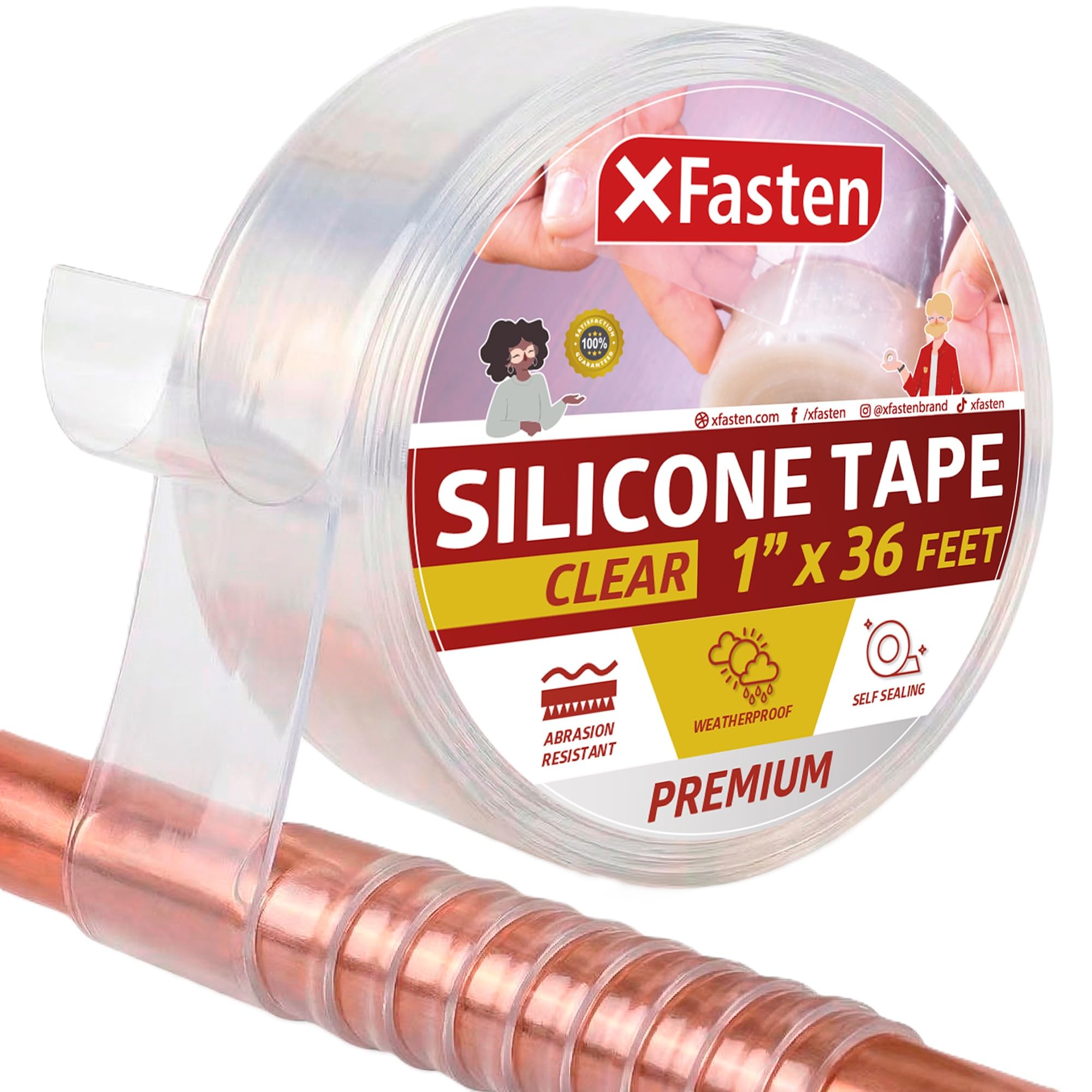 XFasten Silicone Self Fusing Tape 1-Inch x 36-Foot (25.4mm x 10.97m) (Clear)