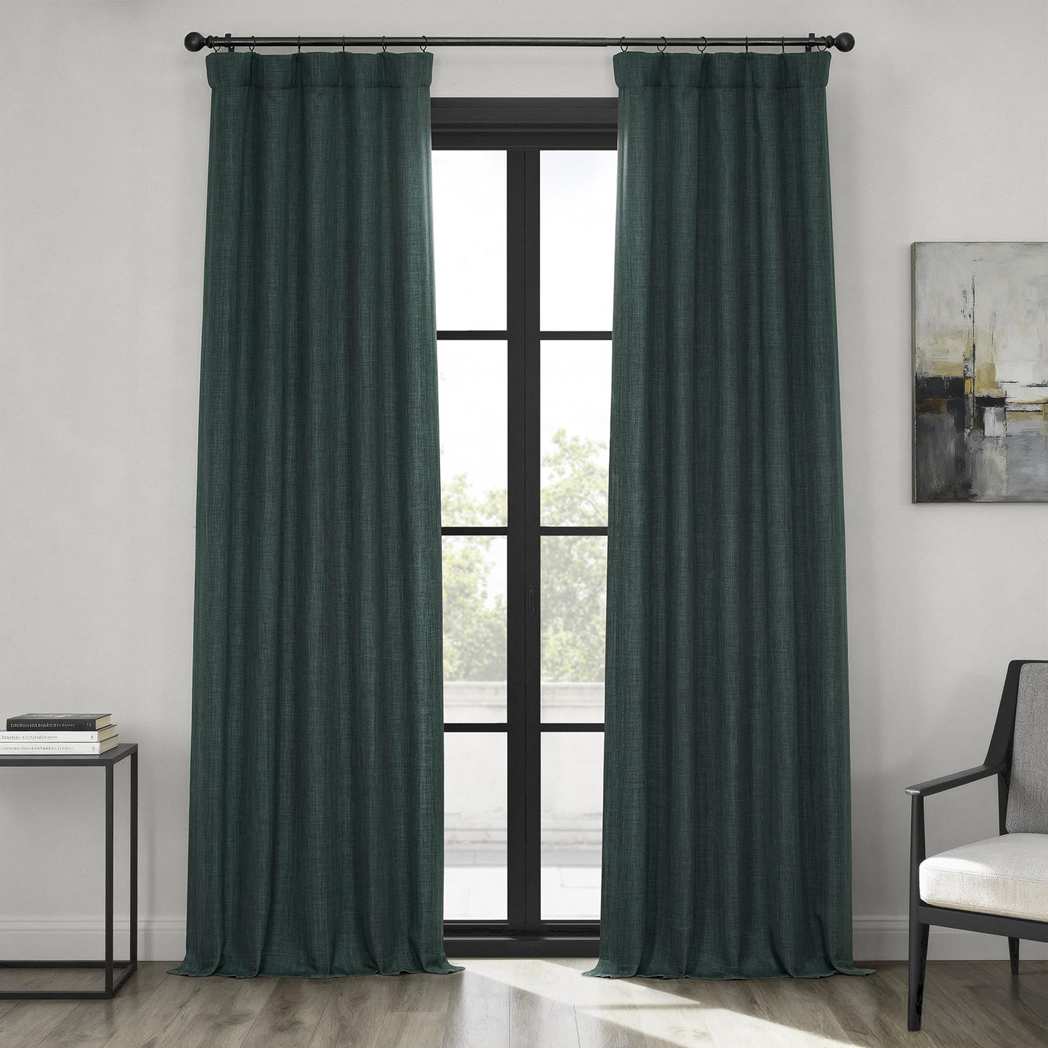 HPD Half Price Drapes - Faux Linen Curtains for Living Room (1 Panel) - 50W X 84L - Textured Room Darkening Curtains for Bedroom 84 Inches Long - Drapes for Home Decor, Focal Green Image