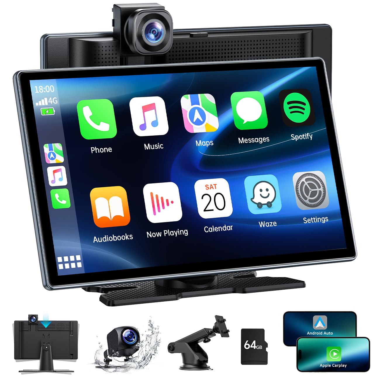 thumbnail image 2 of 9 Inch Wireless CarPlay Screen - Portable Apple CarPlay & Android Auto With 4K Dash Cam 2 of 11
