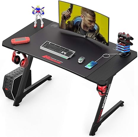 Amazon Com Bossin Gaming Desk 44 Inch Z Shaped Computer Desk Racing Style Table Gamer Pc Workstation Game Station With Free Mouse Pad Handle Rack Cup Holder And Headphone Hook 44inch Black Kitchen