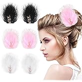 QXUJI 6PCS Feather Hair Clips, Non-Slip Hair Barrettes Accessory for 1920s Costume, Flapper Hairpins, for Women Girls Cosplay Show, Dancing Party, Classic Dress Up (Black, White, Pink)