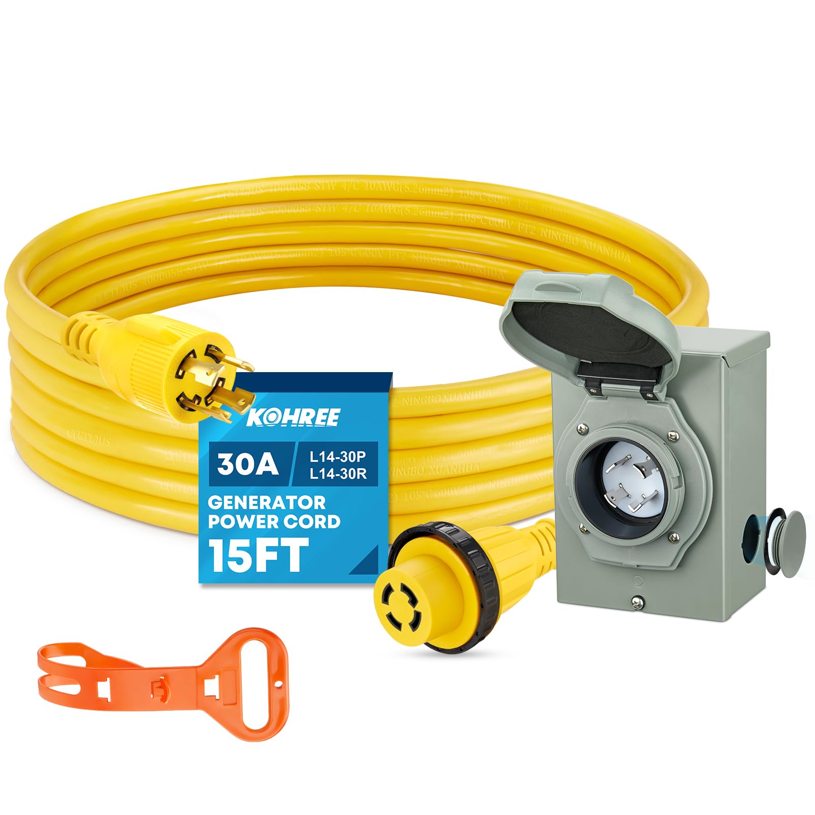 Kohree 30 Amp Generator Cord and Pre-drilled Power