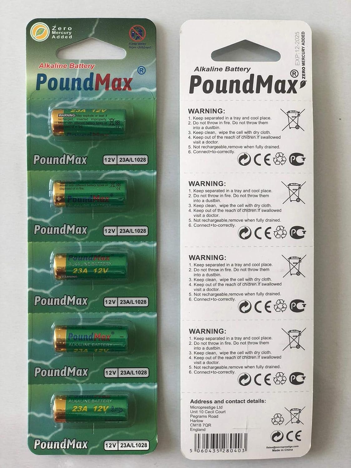 5 x Super Alkaline 23AE/A23/LRV08/MN21 12V PoundMax Alkaline Security Batteries