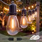 50FT Outdoor String Lights for Patio with 25+2 Shatterproof LED Bulbs | IP65,UL Certified, Connectable Plug in Hanging Lights for Outdside,Camping, Wedding, Party, Pool &amp; Yard (Warm White)
