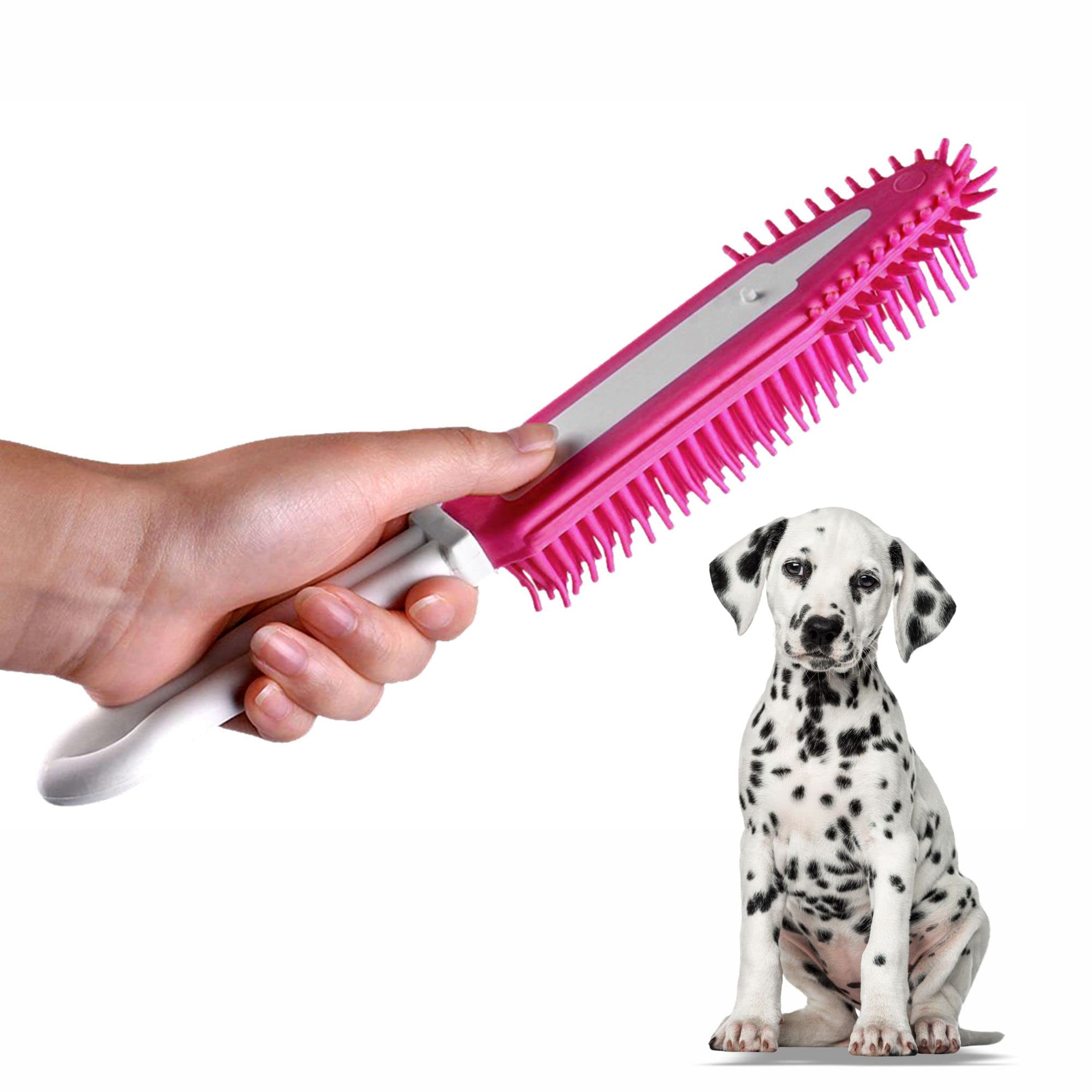 LORD C Pet Hair Remover Dual Purpose Rubber Hand Brush - Reusable Portable Fur Lint Cleaner for Cats & Dogs, Carpets, Corners, Stairs, Clothes (Pink)