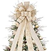 Christmas Tree Topper Bow, 44X12 Inch Artificial Xmas Tree Flower Topper Decor, for Family, Wedding, Birthday Party, Indoor Outdoor Thanksgiving Christmas Decoration - Gold/Snowflake.