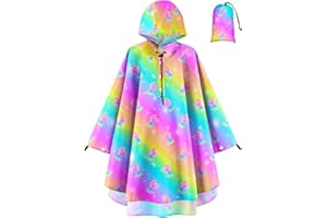 OlyPegic Kids Rain Poncho with Hooded Reusable Waterproof Lightweight Ponchos Kids Boy Girl Raincoat Outwear