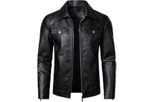 HOOD CREW Mens Casual Lightweight Faux Leather Motorcycle Leather Jacket Coats
