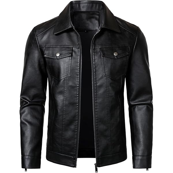 chouyatou Men's Vintage Stand Collar Pu Leather Jacket (Small