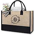 TOPDesign Personalized Initial Jute/Canvas Beach Bag, Monogrammed Gift Tote Bag for Women