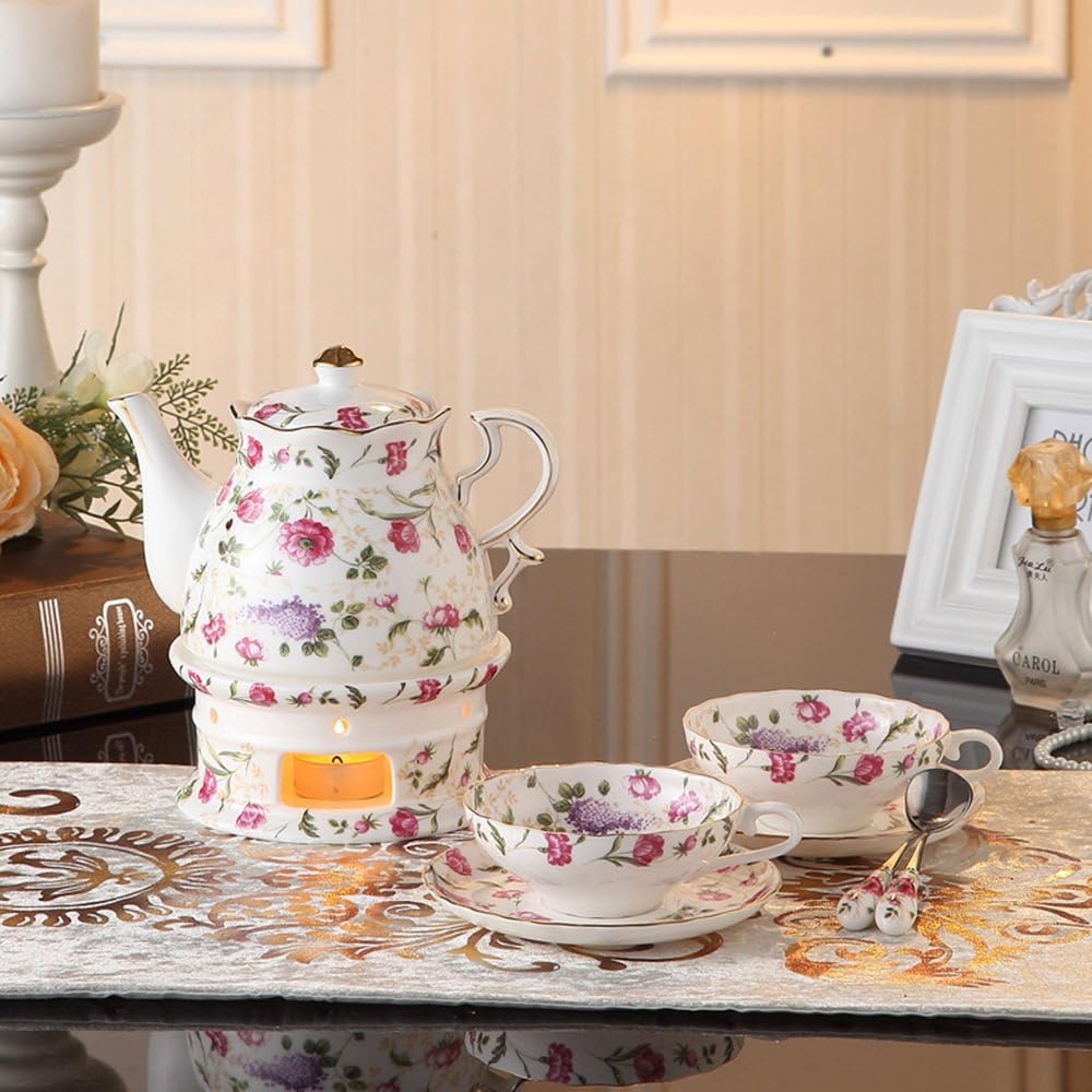 Dinner Sets HAIZHEN Teapot Tea Set Heating   Fruit Teapot Set European - Style Pottery Pot Set Of The Combination Coffee Pot Set Ceramic (Color : 1003, Size : A)