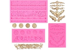 JOERSH 3Pcs Baroque Silicone Molds Scroll Silicone Baroque Mold Clay Molds Border Fondant Molds Candy Chocolate Molds for Wedding Birthday Cake Decoration