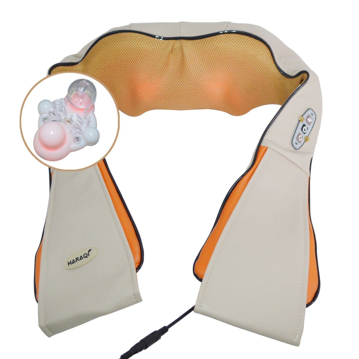 Shiatsu Neck Back Shoulder Massager with Heat,Deep Kneading Heating Massager Rollers,Car & Home Double Use[Auto Turn Off/Bi-Direction Control](Beige)