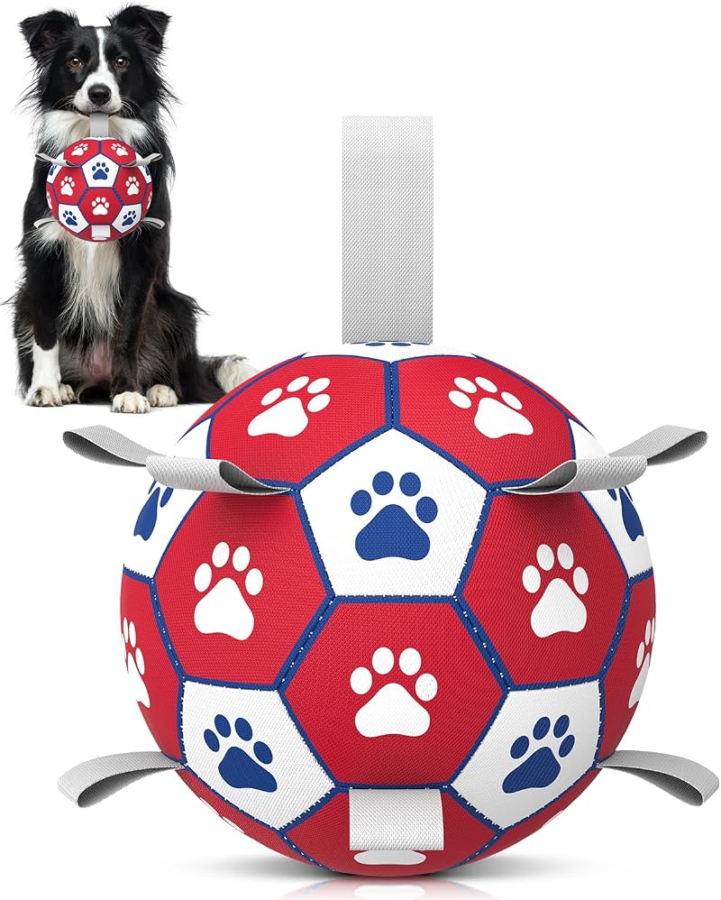 HETOO Dog Soccer Ball 6 inch Interactive Toy Red White Durable PU Buoyant