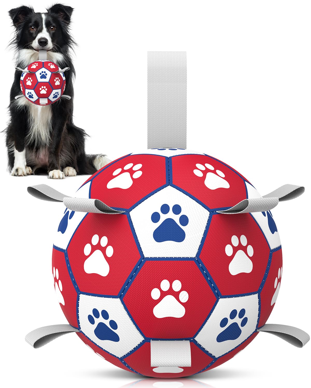 HETOO Dog Soccer Ball, Interactive Dog Toys for Doggies, Durable Dog Balls for Small & Medium Dogs Red White (6 inch)