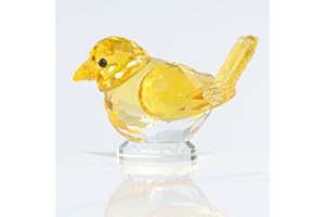 Qianwei Yellow Crystal Bird Figurine Collectible - Handmade Glass Animals Figurines Crystal Office Desk Table Home Decor Paperweight