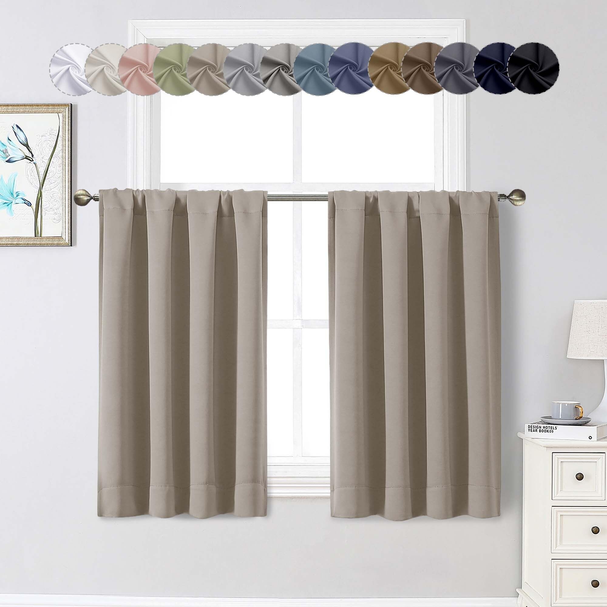 Photo 1 of WelvetBLK Stone Cafe Blackout Curtains 36 Inch Length 2 Panels Set, Soft Solid Thermal Insulated Room Darkening Small Window Curtains for Kitchen Bathroom Basement, Stone, Each, 40" Wx36 L