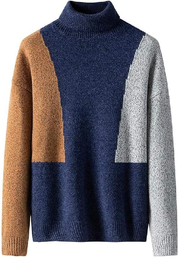 H&E Herren Pullover mit hohem Kragen, gestrickt, Farbblockierung