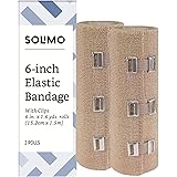 Amazon Brand - Solimo Elastic Bandage with Clips, 6" x 5' Roll (2 Pack)