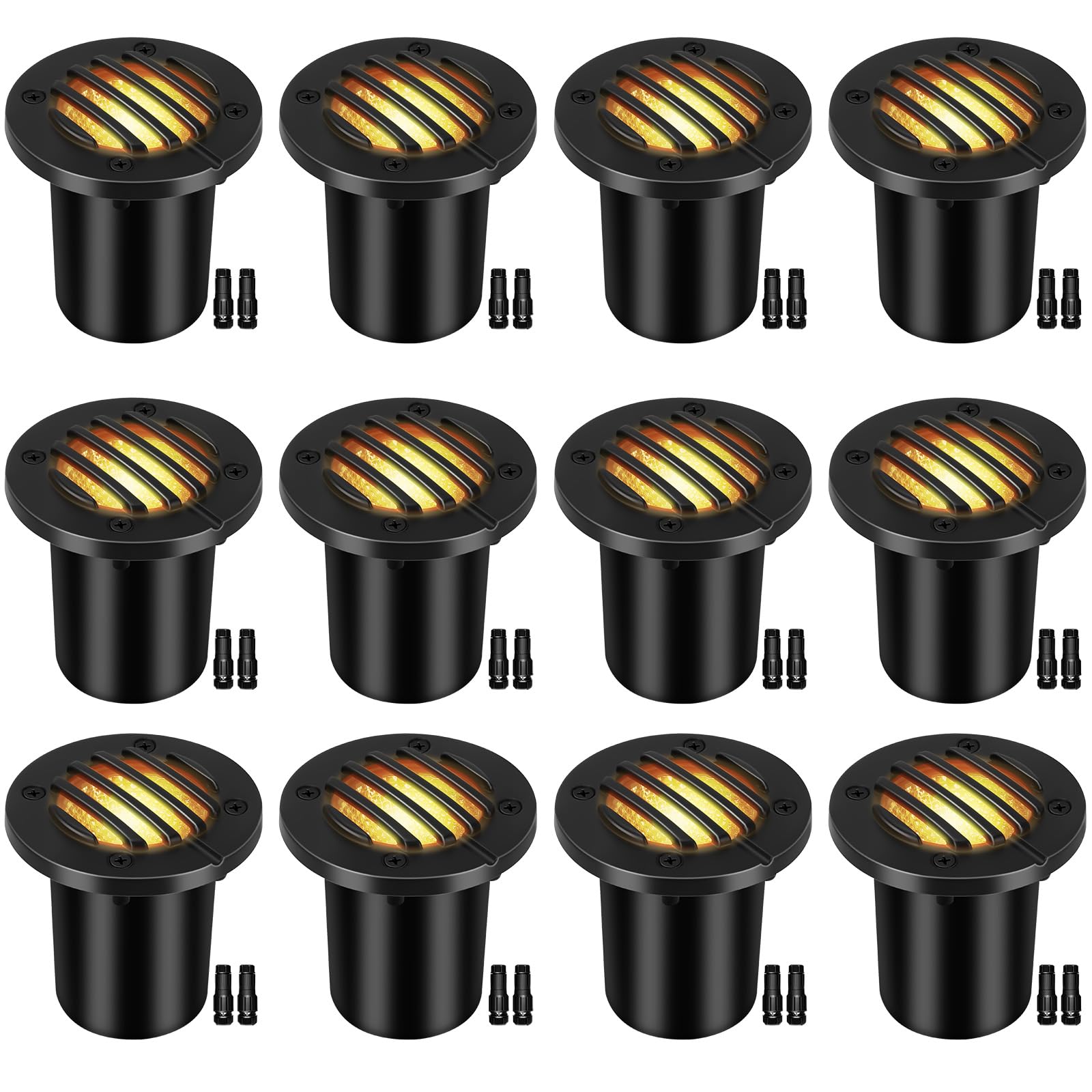 Photo 1 of Gmalos Low Voltage Landscape Lighting: 10W 2700K Warm White LED Well Lights, 12/24V Outdoor In-Ground Lights with IP67 Waterproof for Garden Yard Pathway Pavers Deck Fence, 12 Pack with Connectors