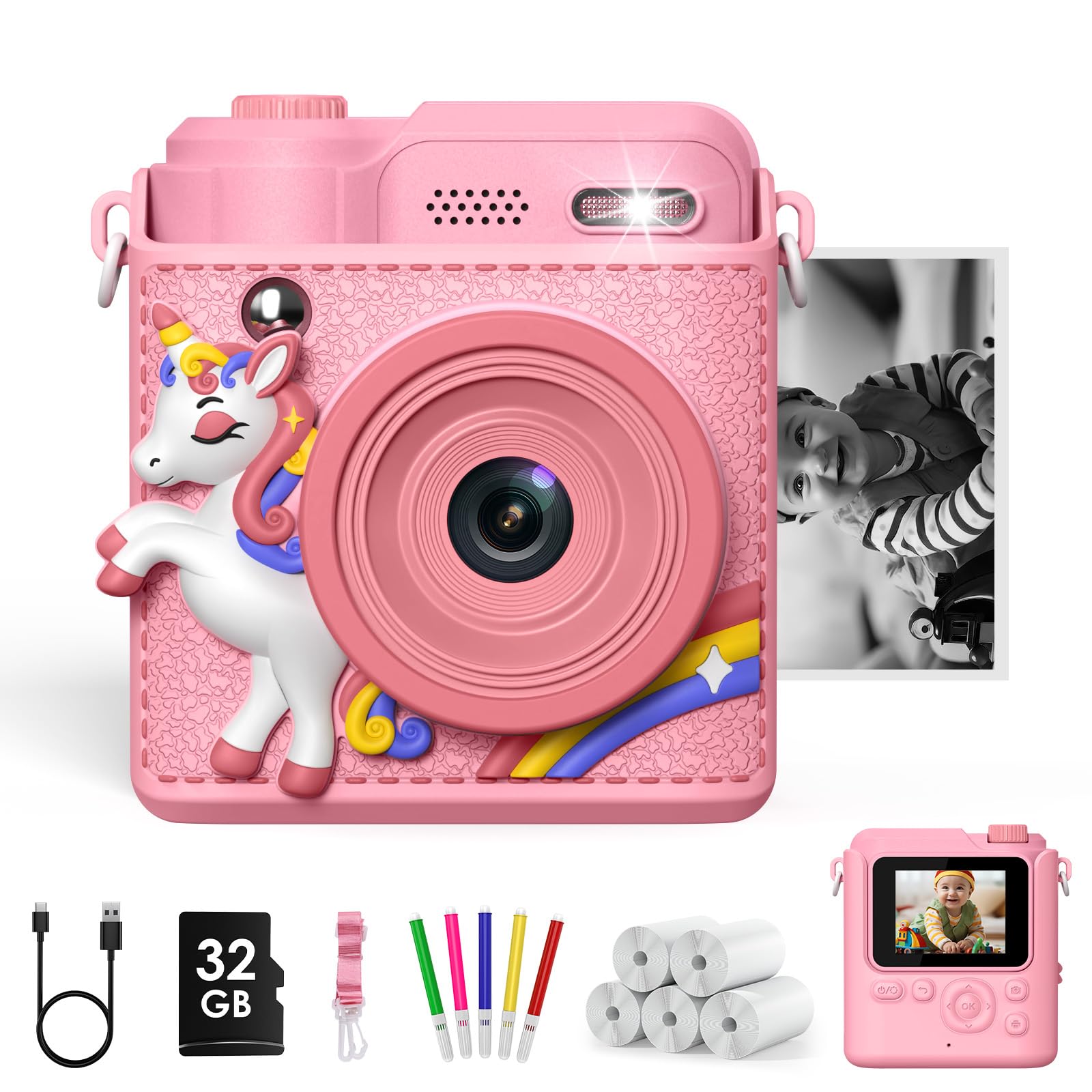 Gofunly Kids Camera Instant Print, 1080P Digital Camera for Kids with 32GB Card & 5 Print Paper Rolls, Selfie Toy Gift for Girls & Boys Ages 3-12 — image 1