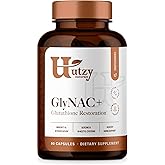 Utzy Naturals GlyNAC+ Supplement | 1,000mg of Glycine & NAC (N-Acetyl cysteine) | with Vitamin B2 Cofactor for Glutathione Production | 90 Capsules