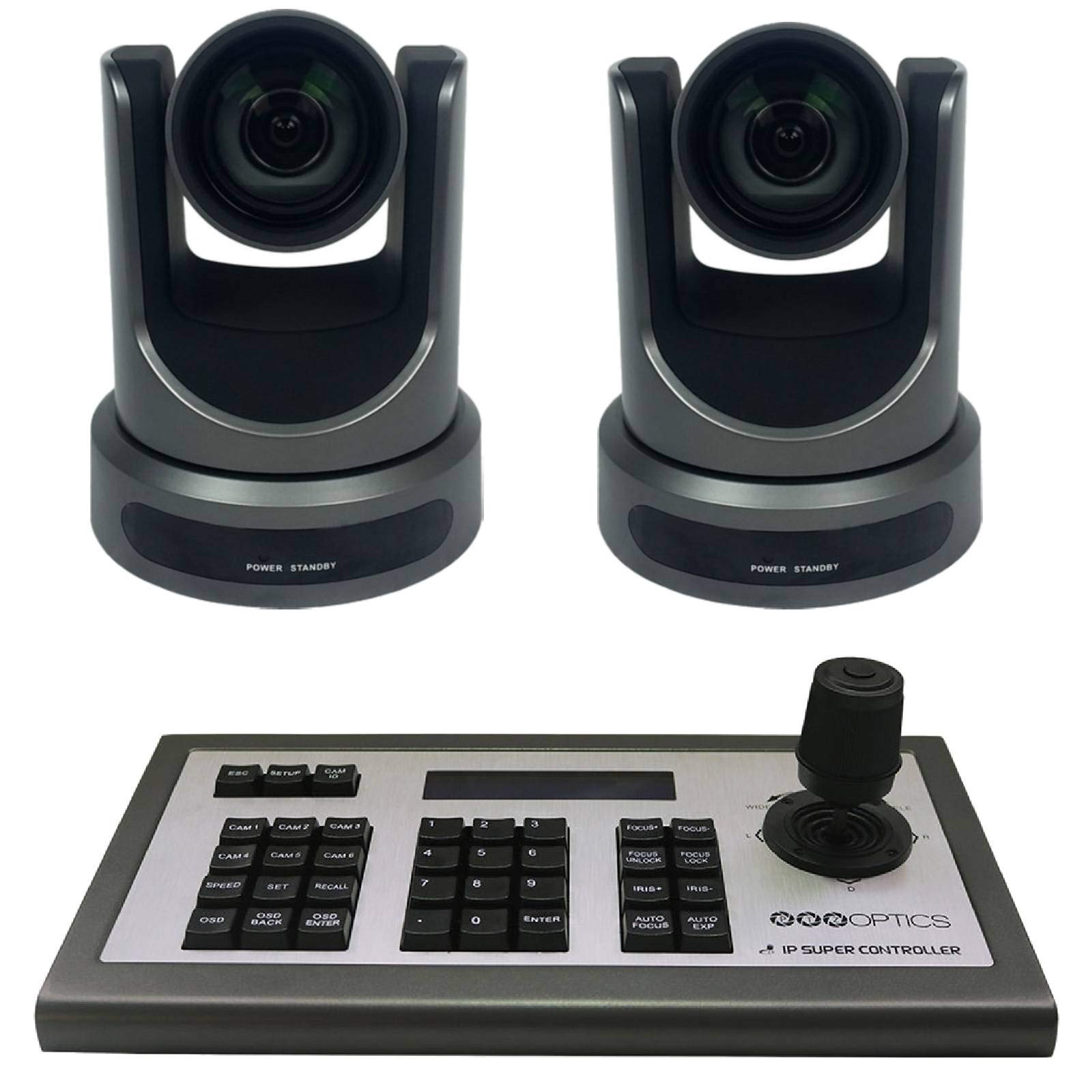 2 PTZOptics 12X-USB Video 1920 x 1080p Resolution Conferencing Cameras, Gray+ PTZOptics 4D IP Joysti