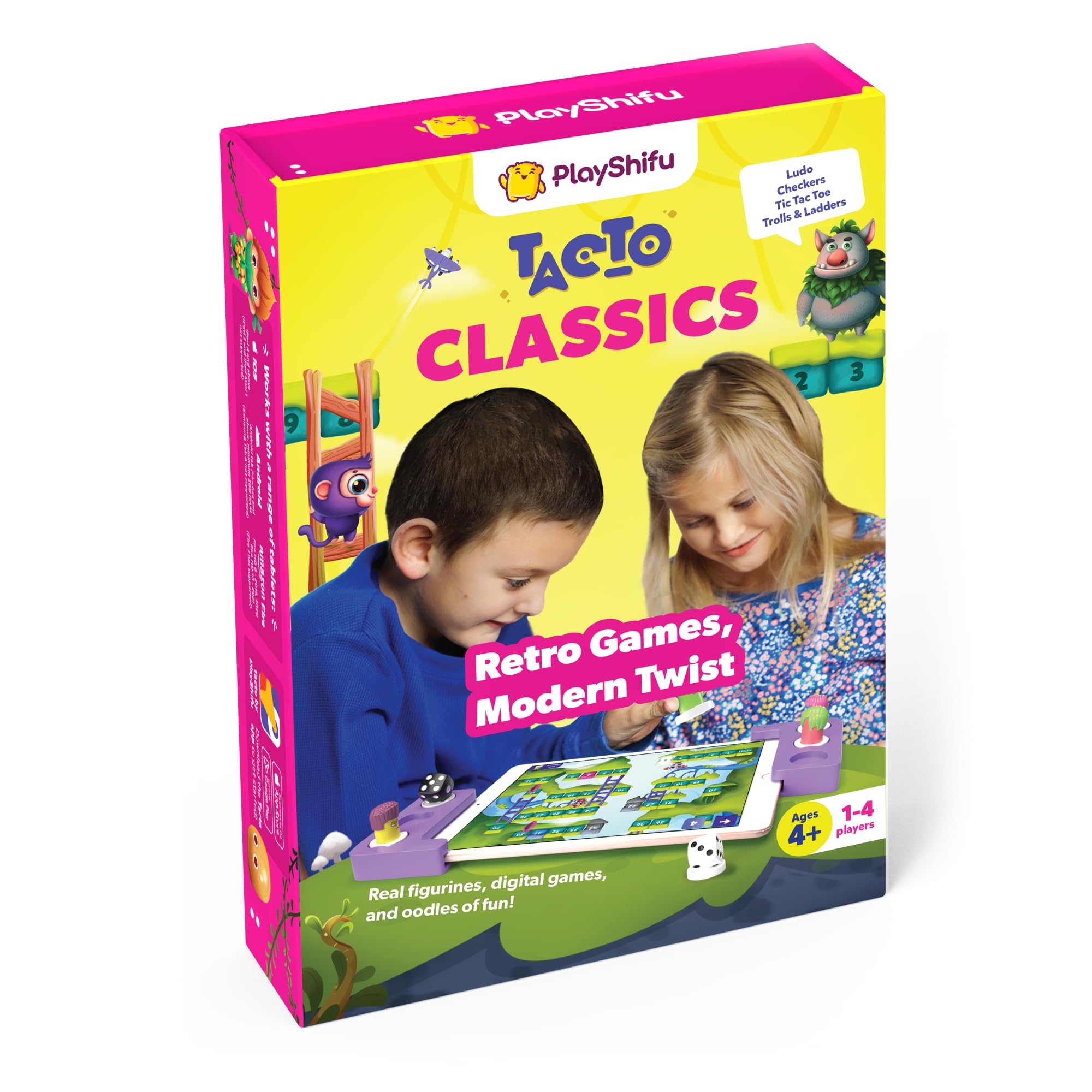 Tacto Classics by PlayShifu (Kit + App) : Interactive Family Board Games for Ages 4 & Up | Checkers, Ludo, Ladders & More