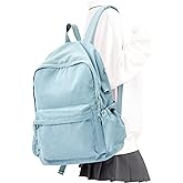 WEPOET School Backpack for Teens Boys Girls Cute Corduroy Bookbag Classic Casual High School Bag Lightweight College Backpack For Women Men(Blue)