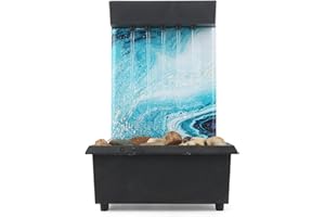 Tabletop Fountain, Desk Waterfall with LED Light and Pebbles USB & Battery Operated Indoor Zen Waterfall Decor for Home & Off
