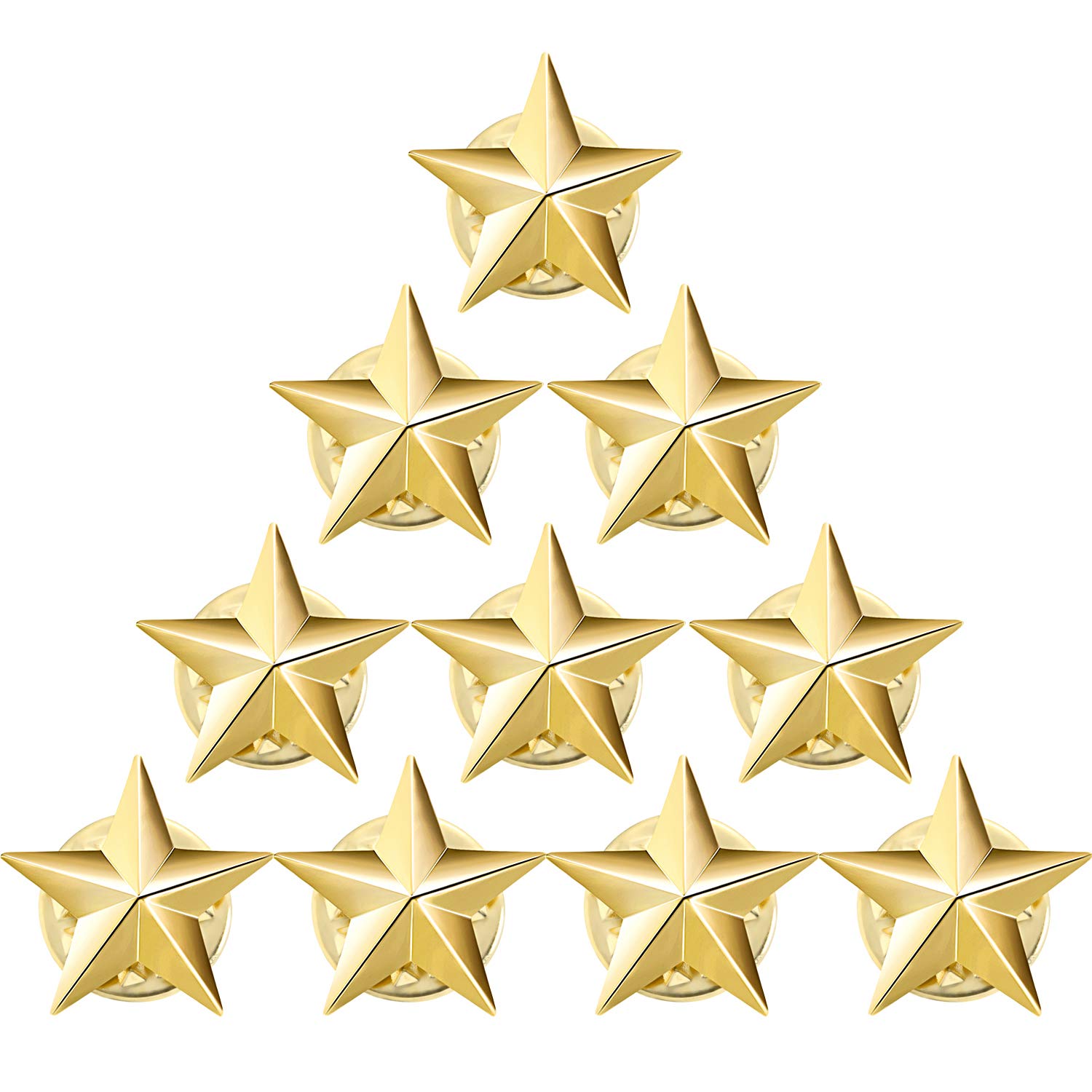10 Pieces Star Badge Lapel Pin for 4th of July Memorial Day Veterans Day Party Independence Day Celebration Labor Day Theme Party Costume Decorations (Gold)
