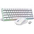 Snpurdiri 60% Wireless Gaming Keyboard and Mouse Combo,LED Backlit Rechargeable 2000mAh Battery,Mini Mechanical Feel Anti-ghosting Keyboard +Popular RGB Gaming Mice for PC Gamer (White)