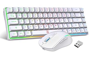 Snpurdiri 60% Wireless Gaming Keyboard and Mouse Combo,LED Backlit Rechargeable 2000mAh Battery,Mini Mechanical Feel Anti-ghosting Keyboard +Popular RGB Gaming Mice for PC Gamer (White)