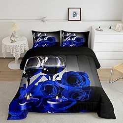 Erosebridal Rose Floral Bedding Set Full 3D Blue