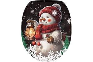 Luarisgur Christmas Snowman Toilet Lid Cover Cute Elongated Toilet Seat Cover for Bathroom Decor Cute Washable Holiday Toilet Seat Lid Cover with Elastic Bottom