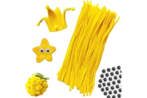 ACOFECT 100pcs Yellow Pipe Cleaners Chenille Stems for DIY Art & Crafts with Googly Eyes 100pcs (12inch x 6mm)