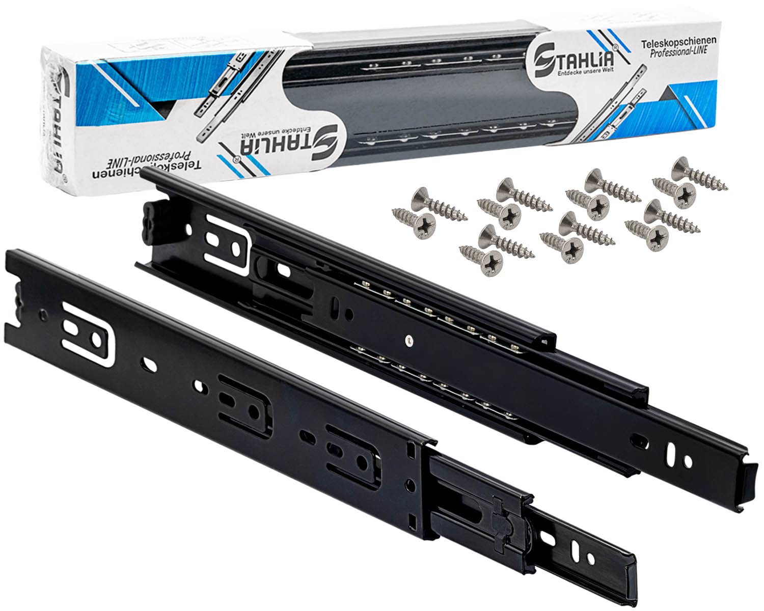 pair of drawer rails, full extension 45 mm, length: 300 mm, BLACK rails for drawers, drawer extensions, ball bearing extensions, telescopic rails, drawer guides, load capacity 45 kg