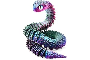 TEAONE 3D Snake Toy, 3D Printed Animal for Desktop Decor, Birthday Gift, Loot Bag Fillers (Dazzling Color, Length 30cm/11.81i