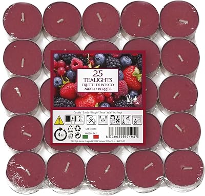 Price's Petali Scented Tealights 25 Pack Mixed Berries 4 Hour Burn Time