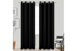 KOUFALL Black Curtains 84 Inches Long for Bedroom 2 Panels Set Total 100% Blackout Heat Sun Insulated Thermal Dark Curtains No Light Blocking Black Out Blinds Shades for Bedroom Windows Living Room