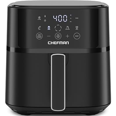 Chefman Air Fryer – 6 QT Compact Airfryer for Quick & Easy Meals in Minutes, Features Hi-Fry Technology for Extra Crisp, Touchscreen Controls with 4 Presets, Nonstick & Dishwasher Safe Basket - Black