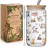 Funny Cat Glass Cups with Lids and Straws Gifts for Love Cats Women Girls, Cute Cool Cat Lover Gifts Decor Stuff Accessories, Cats Lovers Owners Christmas Gift for Daughter Sister Aunt Best Friends