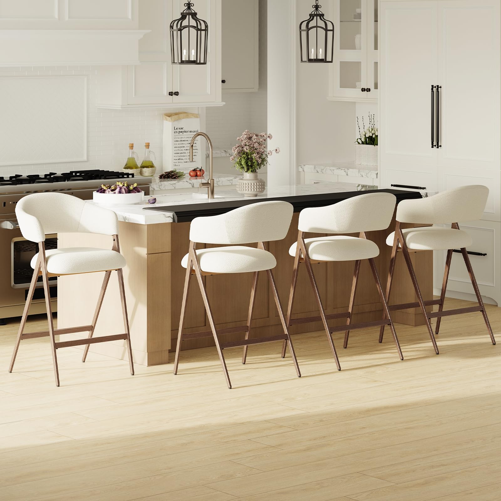 Photo 1 of ***ONLY 1 Stool*** 
MALOL Bar Stools Set of 4, Counter Height BarStools with Back, Modern Upholstered Island Stools with Metal Legs for Kitchen Counter, Dining Room, Beige