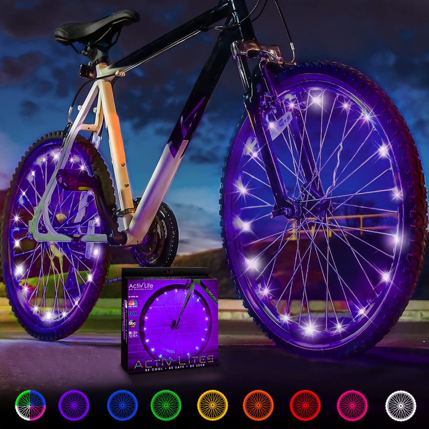 Photo 1 of Activ Life Bike Lights for Wheels (2 Tire, Purple) Best Basket Stuffers for Girls Kids Teen Gifts; Top Travel Essentials for Women & Fun Beach Vacation Must Haves for Her Cool Birthday Presents