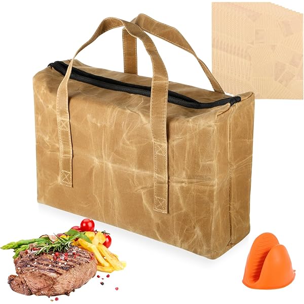 BBQ Meat Resting Blanket Kit - Waxed Canvas Cover With Gloves, Tongs & Brush