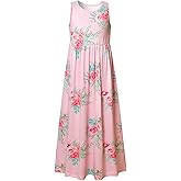 Girl Maxi Dress with Pockets Summer Floor Length Floral Sleeveless/Short Sleeve