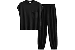 PRETTYGARDEN Womens Two Piece Outfits Knit Pullover Tops And High Waisted Pants Spring Matching Tracksuit Sweatsuit Set
