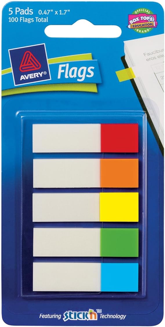 Avery Flags, 0.5 Inch, Standard Colors, 100 Flags (22569