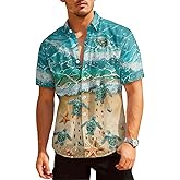 HUNTFAMI Hawaiian Button Down Shirt Unisex, Short Sleeve Tropical Summer Shirt for Beach, Spring, Holiday & Birthday Gift
